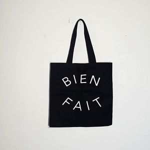madewell bien fait 100% cotton black with white lettering thin tote
